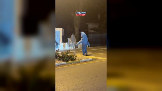 Ören'de Köpekbalığı Kostümlü Kişi Sokakta Görüntülendi